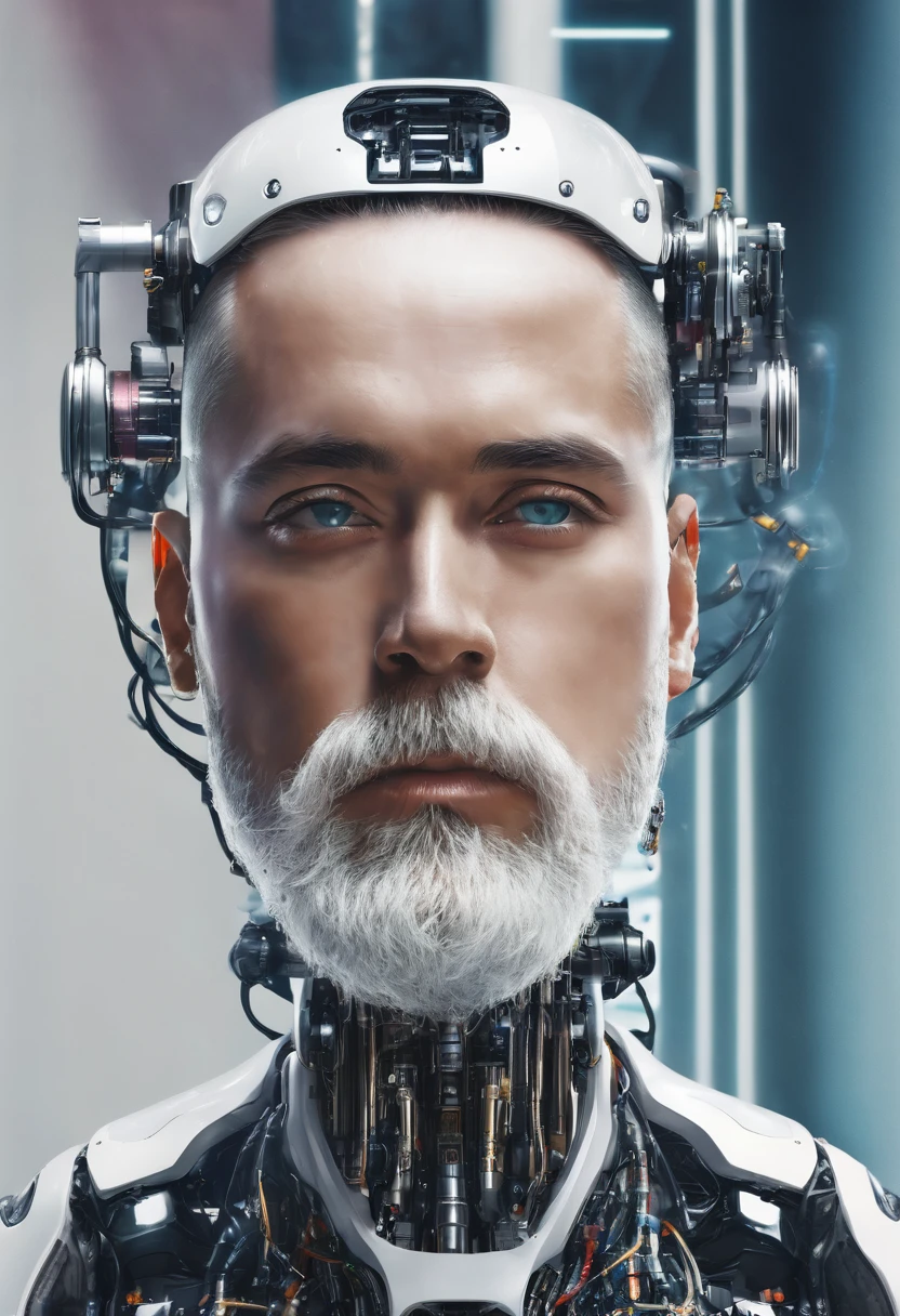 Man with robot body and white beard