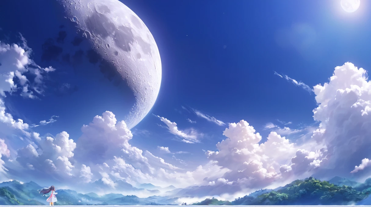 morning, blue sky, cloud, scenery, On the reel of the moon