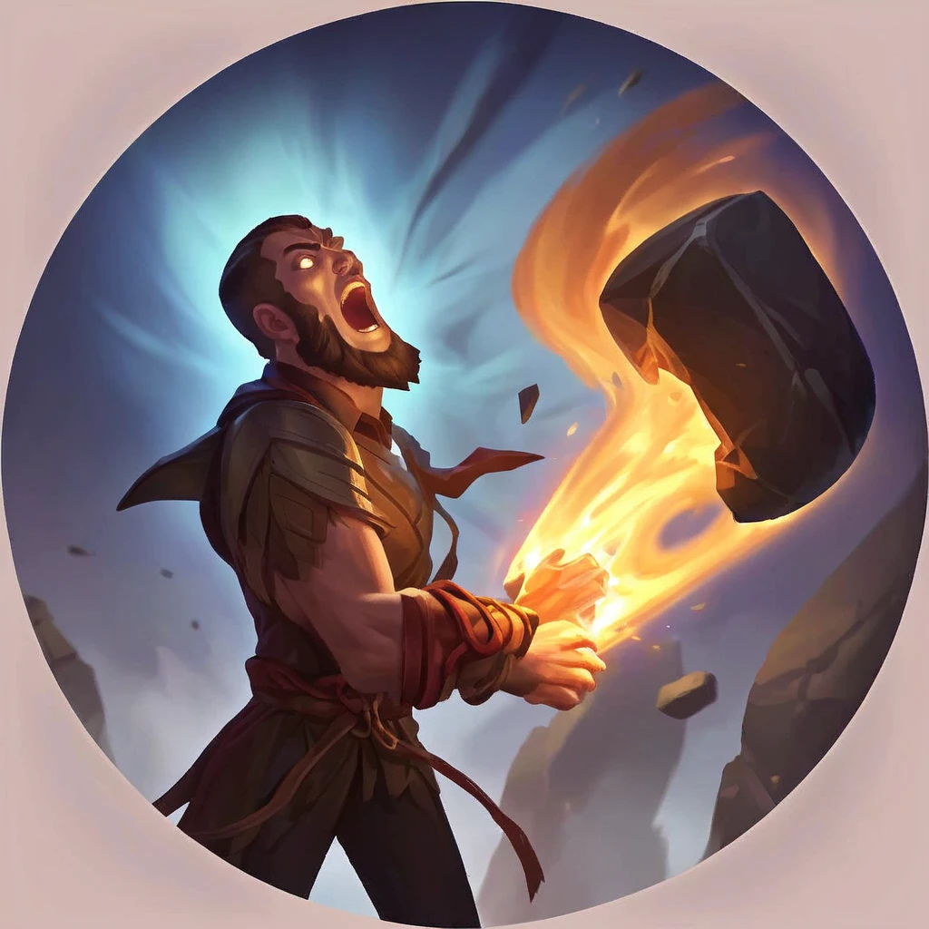 I want an icon, of a person with an arm made of stone screaming in fear
