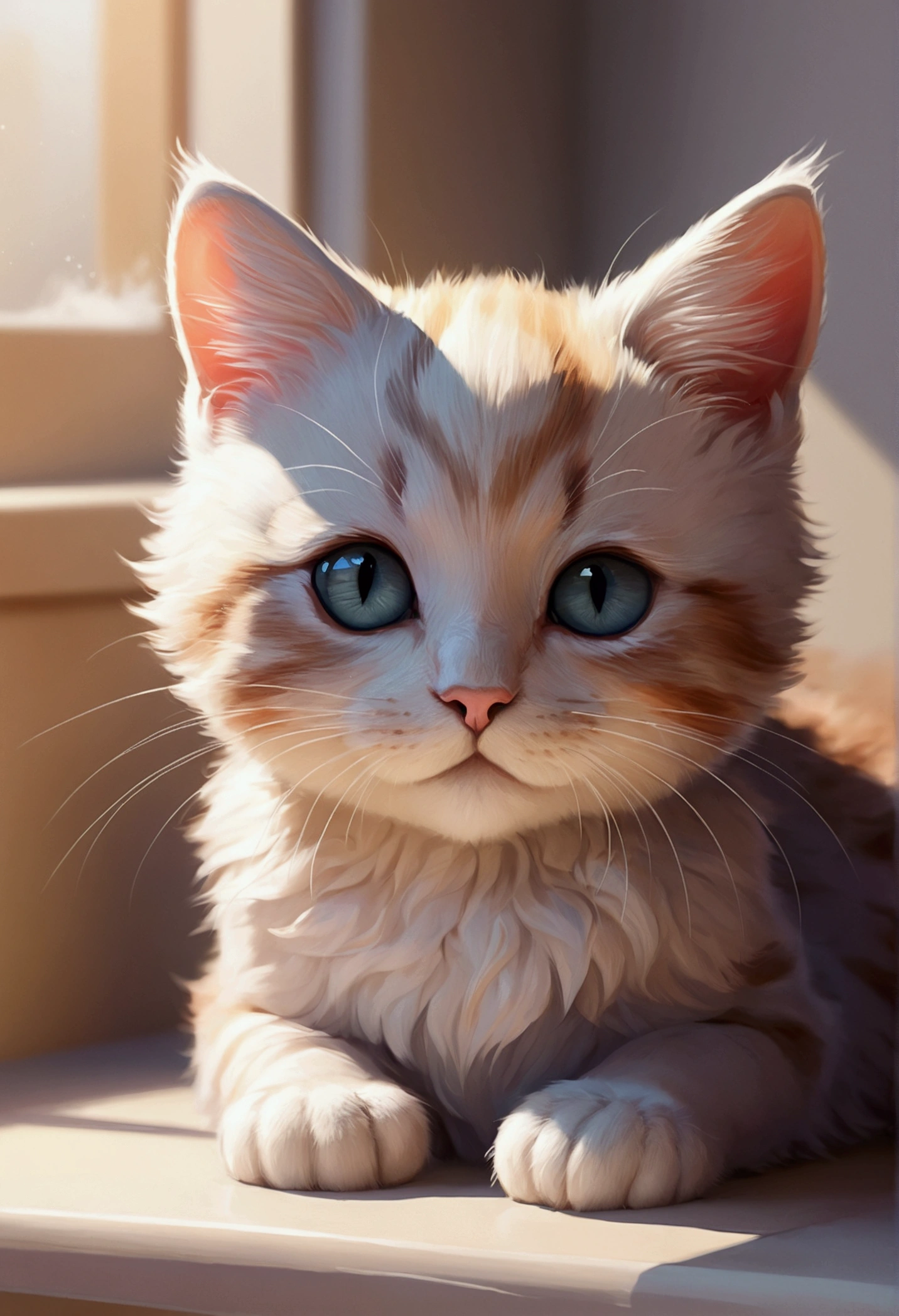Beautiful cat, Volumetric Light, Ultra-realistic, Intricate details, shape, Painting, watercolor, Cute Chibi, Sleep, close your eyes,ah!, Shallow depth of field, Pastel Color Palette, Soft lighting, minimum, Modern, Digital Painting, Lois van Baerle、Ross Tran、Art by artgerm, Artstation HQのトレンド, Very detailed