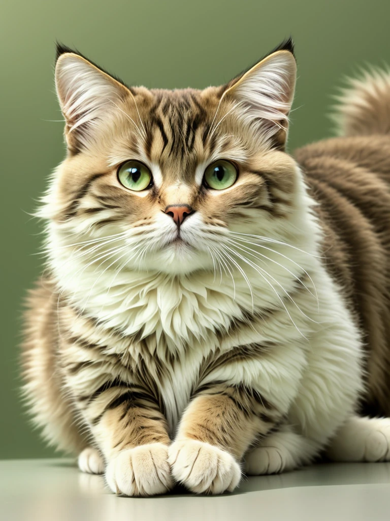 the best quality t,great resolution,ultra realisic,detailliert,beautifull,Dynamic Angle,Dynamic poses,Fluffy and furry cat,Relaxed and languid expression,Big green eyes,Bottle,Pure white background
