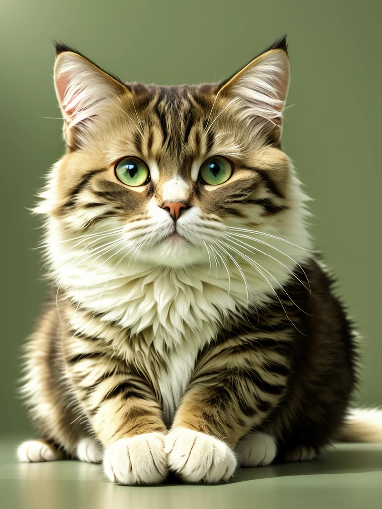 the best quality t,great resolution,ultra realisic,detailliert,beautifull,Dynamic Angle,Dynamic poses,Fluffy and furry cat,Relaxed and languid expression,Big green eyes,Bottle,Pure white background