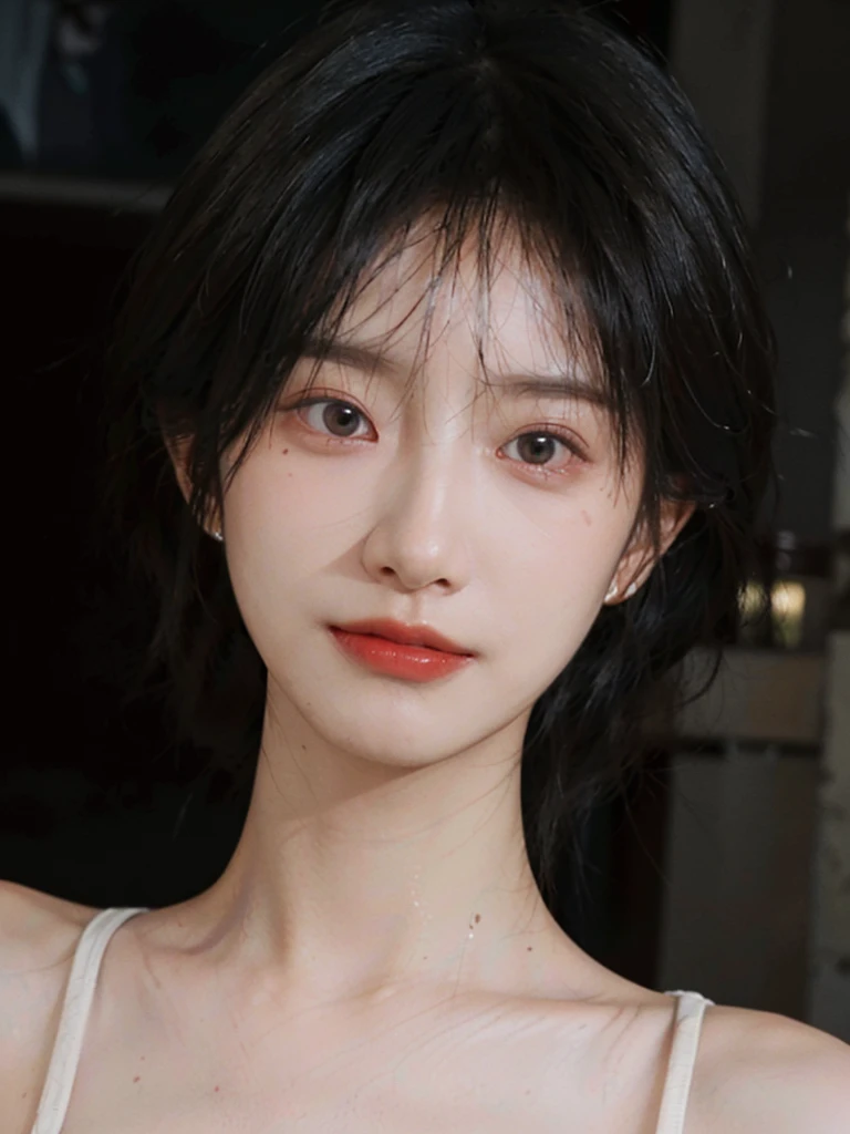 (Skin details:1.4), (smooth skin textures:1.3), （Upper body：1.4），（Upper Body：1.3）Lipstick, background, earrings, serene, calm, (Realistic and detailed eyes：1.2）, Natural skin texture, Realistic facial details, Soft dramatic lighting, Vivid details, 35 mm film, outdoor, (Photo Practical:1.4), (hyper Practical:1.4), (Practical:1.3), (Smoother lighting:1.05), (Improve lighting quality:0.9), (Highest quality real skin textures:1.4), Exquisite eyes, Delicate face, Close-up of face, (Enhance the beauty of skin texture:1.1), Hair details,（Large Breasts：1.3）normal body ratio, short hair, Moles under the eyes, A faint smile,Portrait Photography, Depth of Field, Bokeh, Surrealism, Ray Tracing, (Portrait Photography:1.1), Surrealism, High Detail, Chiaroscuro, Ray Tracing, reflected light, Ultra HD, Ultra HD, masterpiece, Textured Skin, Super Detail, High Detail, high quality, best quality