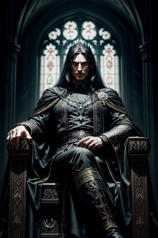 name: "Lord of Darkness"
Material: digital illustration Size: 80x120 cm Idea: Art depicts a powerful man, lord, tyrant, whose appearance combines beauty and strength. His long dark hair falls over his shoulders, adding grandeur and sinister appeal to the image. His soul-piercing gaze underscores his ability to inspire fear and respect.. On the head of the ruler rests a dark crown, inlaid with black stones, symbolizing his absolute power.
He sits in an imposing pose on a massive throne, made of dark stone and decorated with carvings, which emphasizes his status and strength. His posture is relaxed, but full of hidden power and confidence in its own undeniable power.
The lord's clothes are rich dark fabrics, Maybe, velvet and silk, decorated with fine embroidery and precious stones. The robe falls off the shoulders, creating an effect of fluidity and grandeur.
The background is made in dark, gloomy colors, with elements of Gothic architecture: high windows, through which the dim light penetrates, massive columns and shadows, creating an atmosphere of mystery and sinister power. Light accents highlight the figure of the ruler, emphasizing his central role and increasing the sense of his tyrannical presence.
The art conveys a sense of grandeur and undeniable power, emphasizing the charisma and strength of the ruler, capable of subduing any resistance with just one glance.