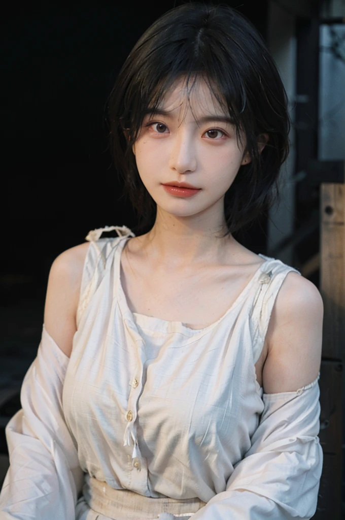 1 girl,Model,Upper Body,short hair,A faint smile,serene, calm,Moles under the eyes,Exquisite eyes, Delicate face,Lipstick,earrings,Hair details, skirt,(Dress conservatively:1.3)(Large Breasts:1.2),outdoor,background,城市background,(Skin details:1.4),(Realistic and detailed eyes:1.2), Natural skin texture, Realistic facial details,Close-up of face,Portrait Photography,(Portrait Photography:1.1), (smooth skin textures:1.3), (Highest quality real skin textures:1.4), Direct vision,Soft dramatic lighting, Vivid details, 35 mm film, (Photo Practical:1.4), (hyper Practical:1.4), (Practical:1.3), (Smoother lighting:1.05), (Improve lighting quality:0.9), (Enhance the beauty of skin texture:1.1), Depth of Field, Bokeh, Surrealism, Ray Tracing, ( Surrealism, High Detail, Chiaroscuro, Ray Tracing, reflected light, Ultra HD, Ultra HD, masterpiece, Textured Skin, Super Detail, High Detail, high quality, best quality