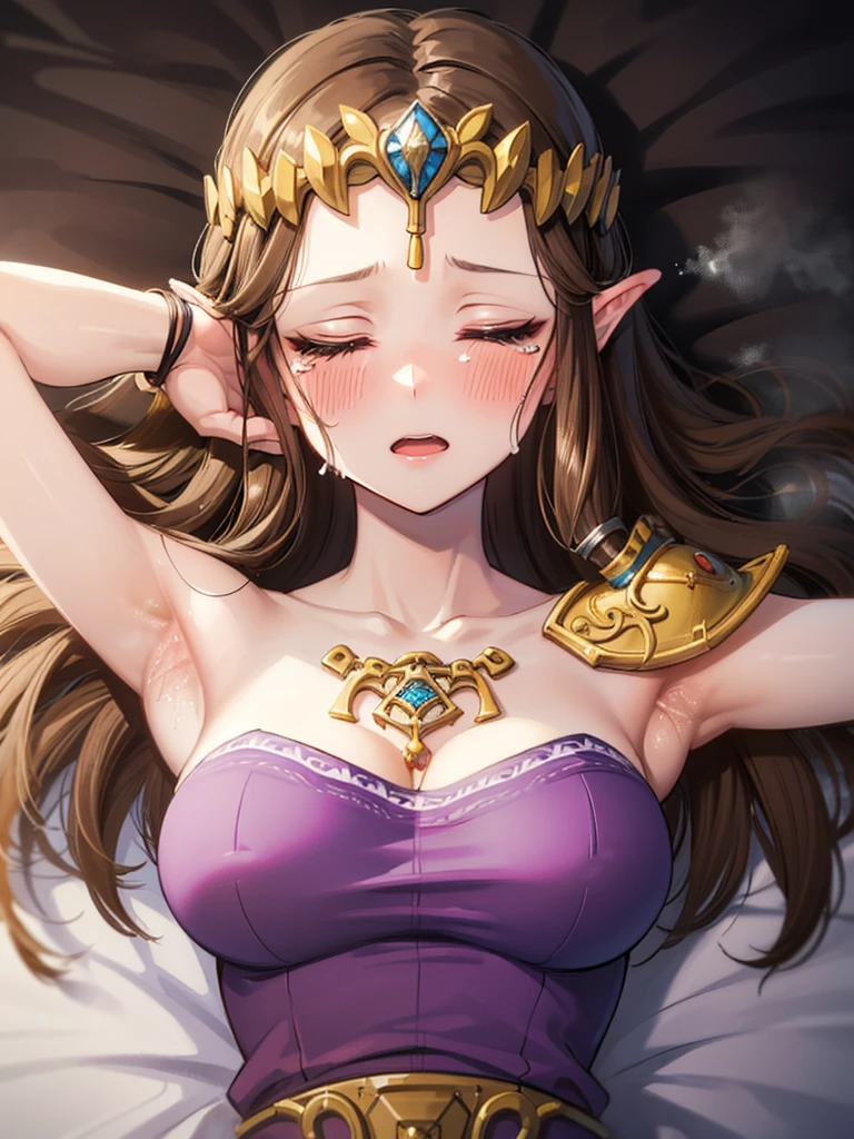 ((steam)),((Very detailed and beautiful face)),((Please show me your armpits)),((Face close-up)),((((Exposed breasts)))),(((back shot))),((Exposed shoulders)),((((Upper Body)))),((Are crying)),,((alone))Anime art style,masterpiece,(Highest quality), (Very detailedな),(とても繊細でbeautiful),(alone),(Detailed face ),(((close your eyes))),(((((Mature Woman,Queen))))),((とてもbeautiful肖像画)),((crinoline)),,((Straight Long Hair),((Close one eye)),((Open your mouth)),(((Purple Blouse))),((Embarrassed expression)),((Dark brown hair)),blush,Princess Zelda, ((Highest quality)), (Very detailed), ,(((constrained))),beauty,beautiful,Princess Zelda, Ticker,)),
((At the bed))Nintendo, The Legend of Zelda