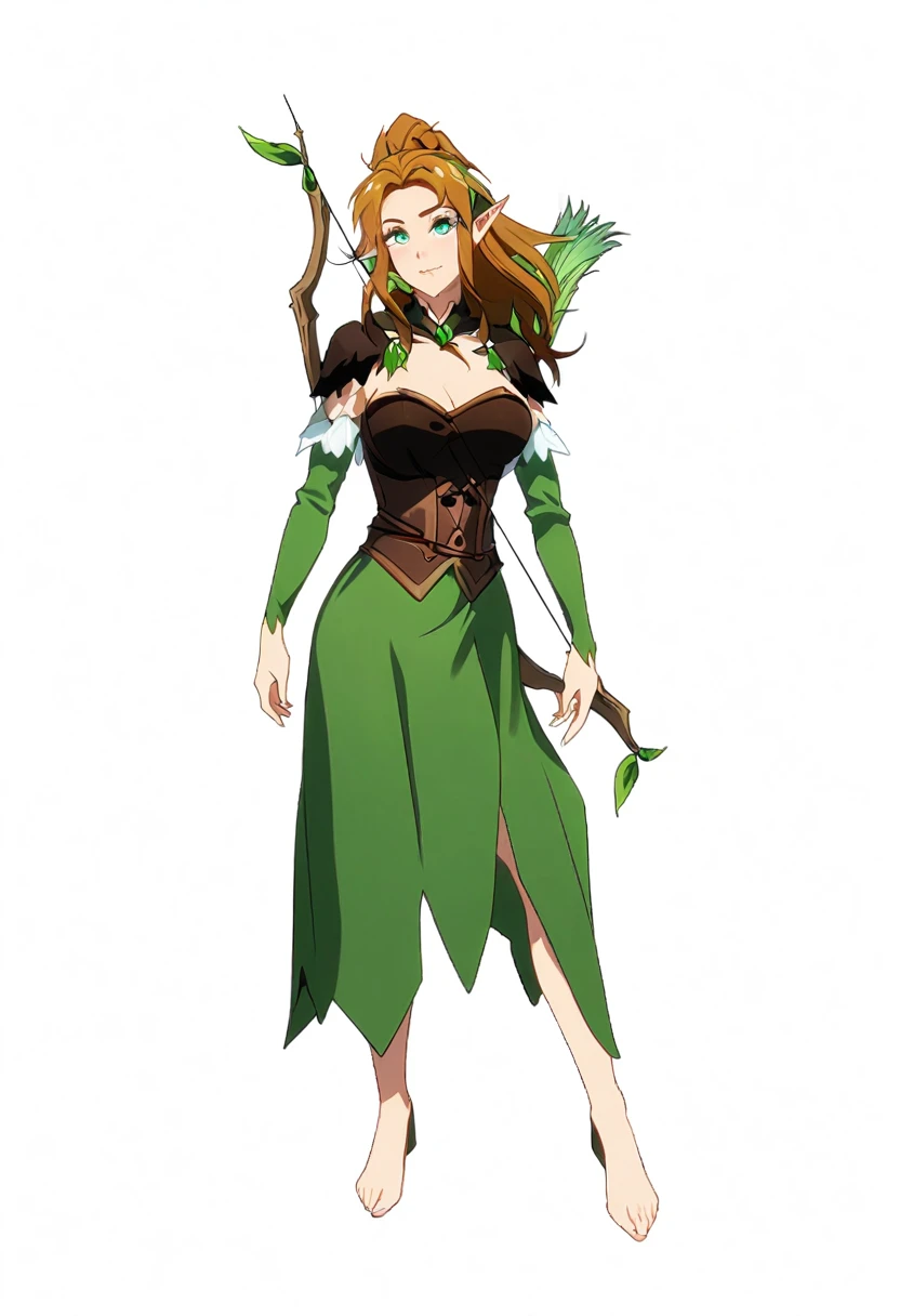a cartoon image of a woman dressed in green holding a bow and arrow, female forest archer, female elfling, female elf, elf girl, (((mad))) elf princess, wood elf, fantasy d&d character, elf queen nissa genesis mage, elf princess, elf princess knight, fey, alluring elf princess knight, female earth mage