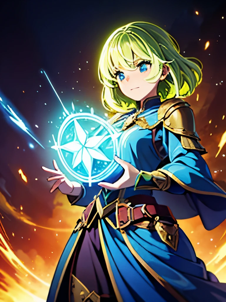 A powerful spell that creates a magical protective barrier., A woman who uses green magic to summon a magical shield is perfect for a fantasy world..