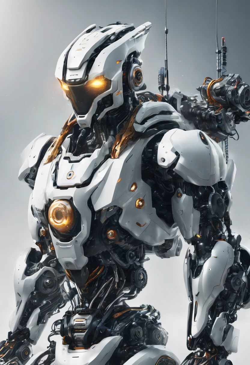Man with strong robot body and white beard