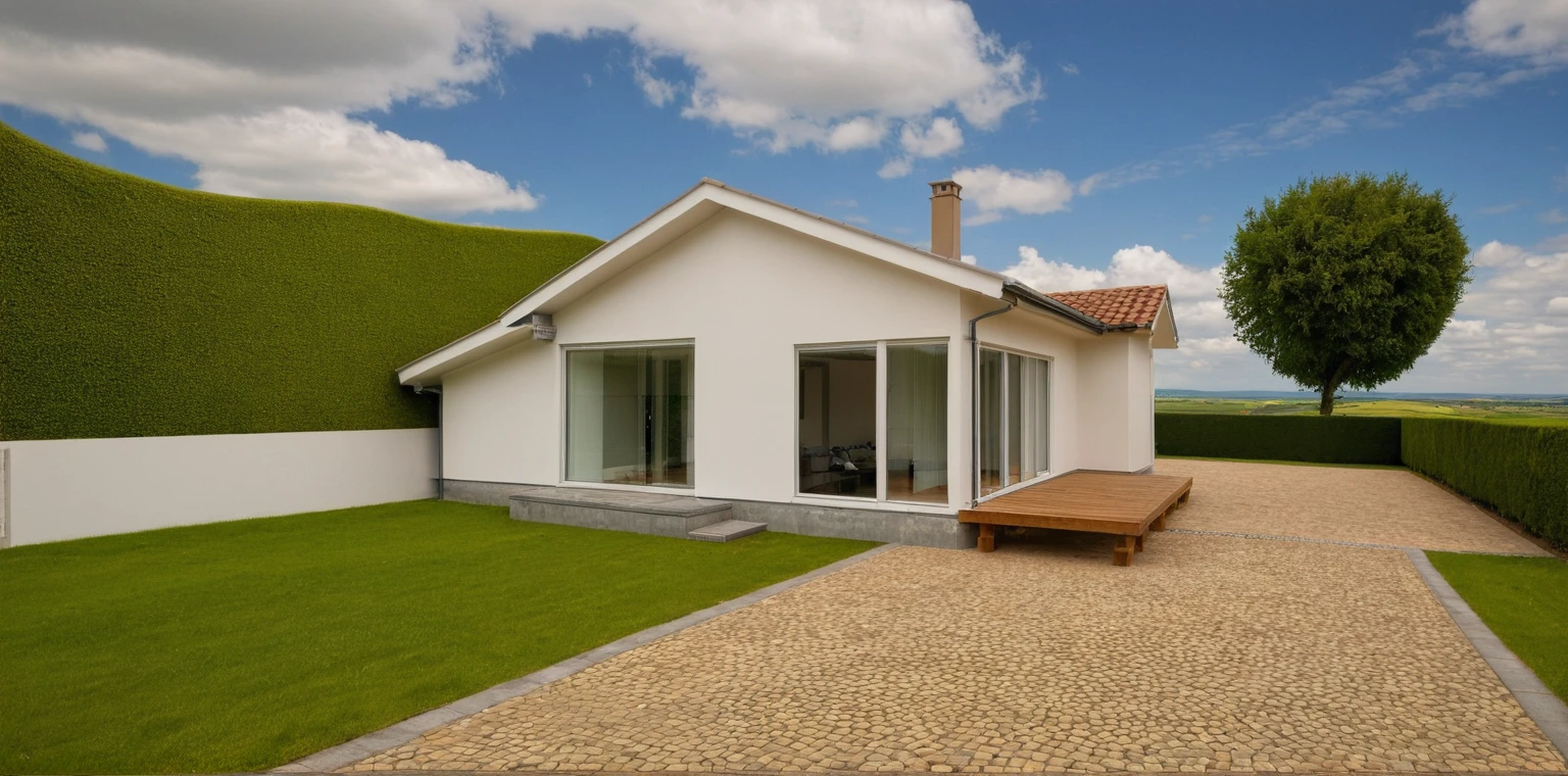 artwork, High quality, Best quality, authentique, Great detail, En plein air, villa de plain-piedXL, credit group, style de maison moderne dans la rue ,escaliers, mur blanc ,route,pavement, herbe, des arbres, ciel, nuage, (day light:1.1)
