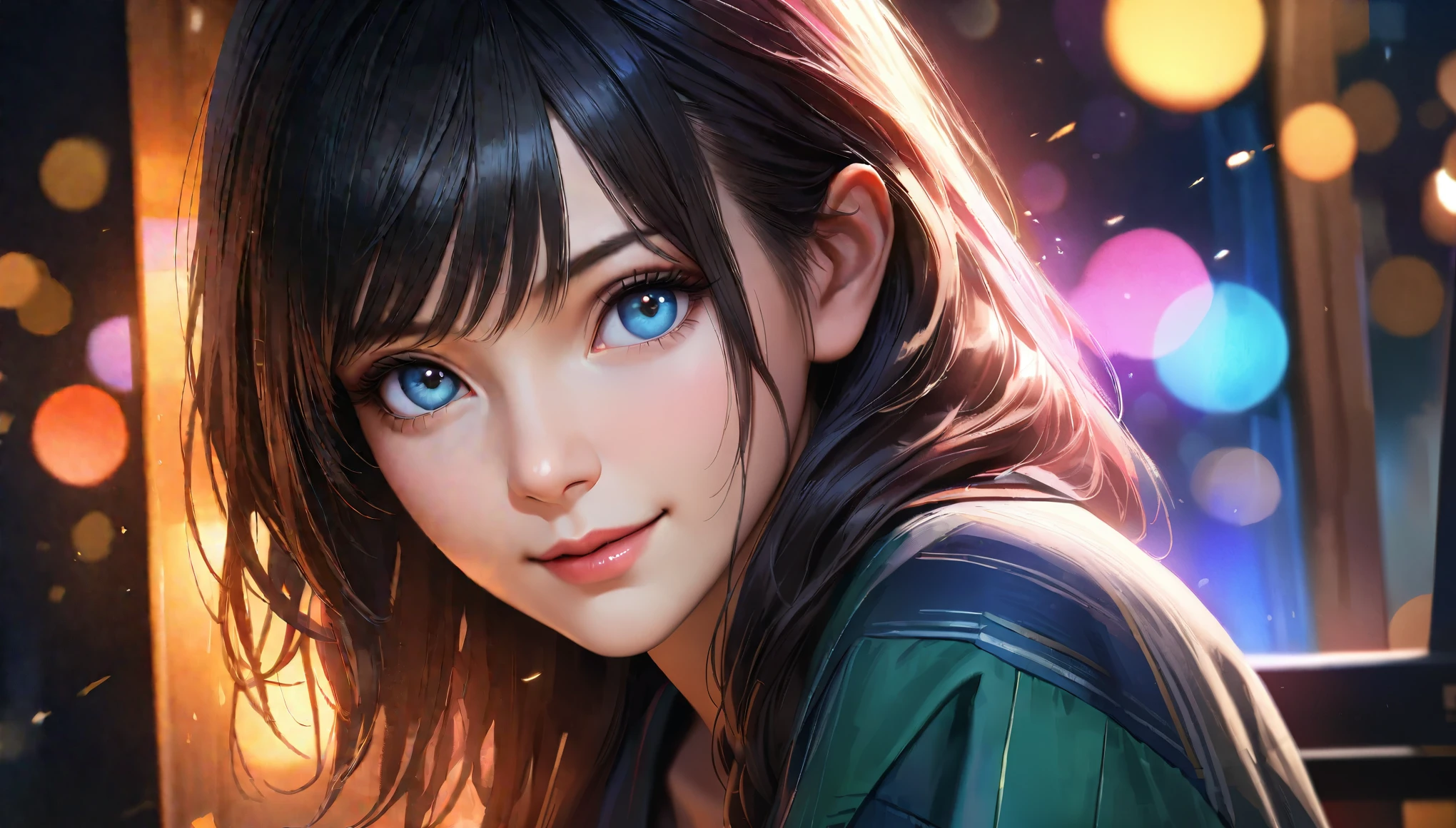 a beautiful girl wearing a yukata standing under the night sky looking at the stars, smiling with a sparkling effect, 1girl, detailed face, beautiful eyes, detailed lips, long eyelashes, medium: digital painting, vibrant colors, cinematic lighting, dreamlike, photorealistic, 8k, best quality, masterpiece:1.2, ultra-detailed, realistic:1.37, HDR, UHD, studio lighting, ultra-fine painting, sharp focus, physically-based rendering, extreme detail description, professional, vivid colors, bokeh