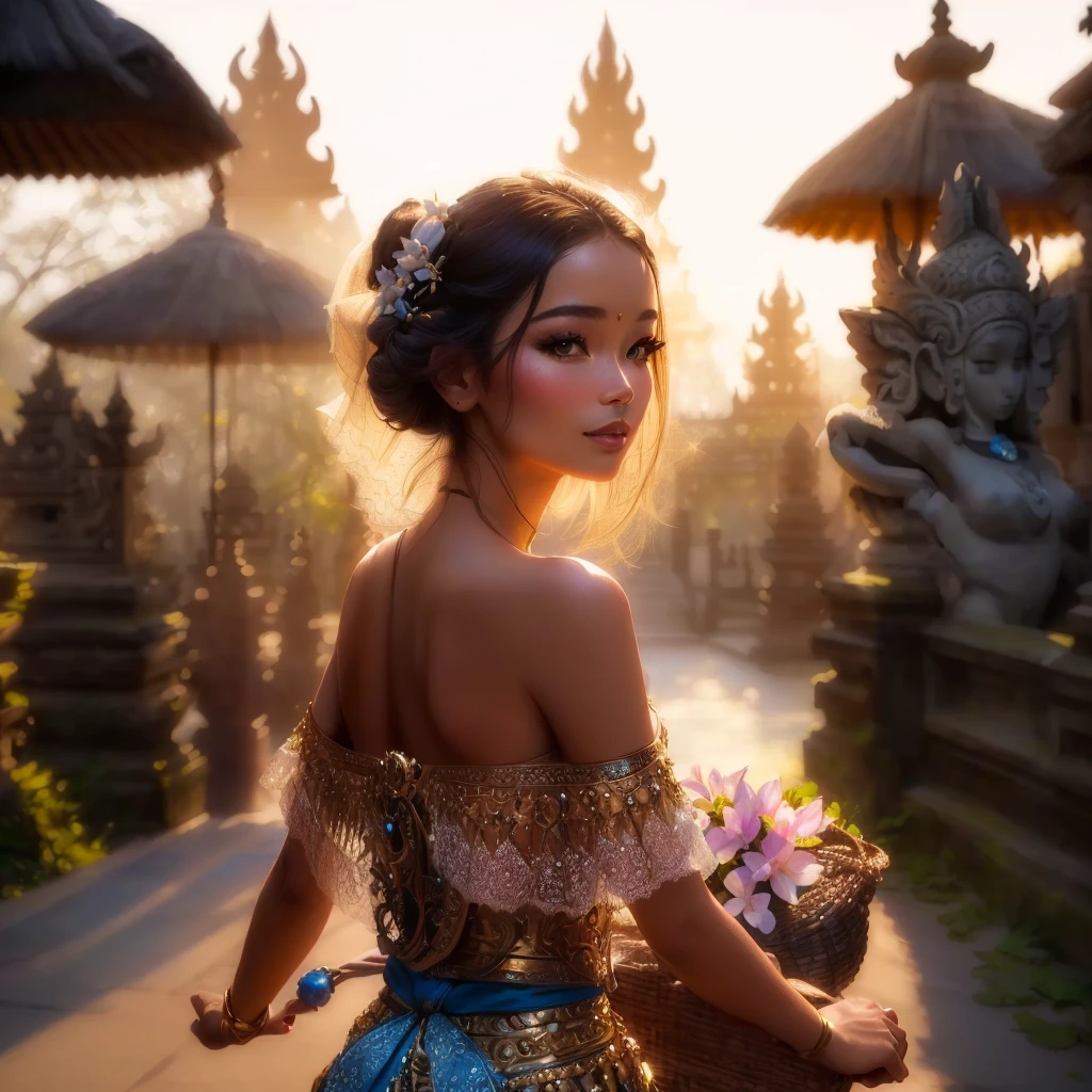 femme qui pose nue, beauté traditionnelle, Bali, magnifique femme, lumière radieuse du matin, Belle fille, superbe femme, jolie femme, femme splendide, Belle femme, par Rudy Siswanto, belle esthétique, lueur du matin, superbe photoshot, soirée d&#39;été, 8k)), avec un bel exotique,