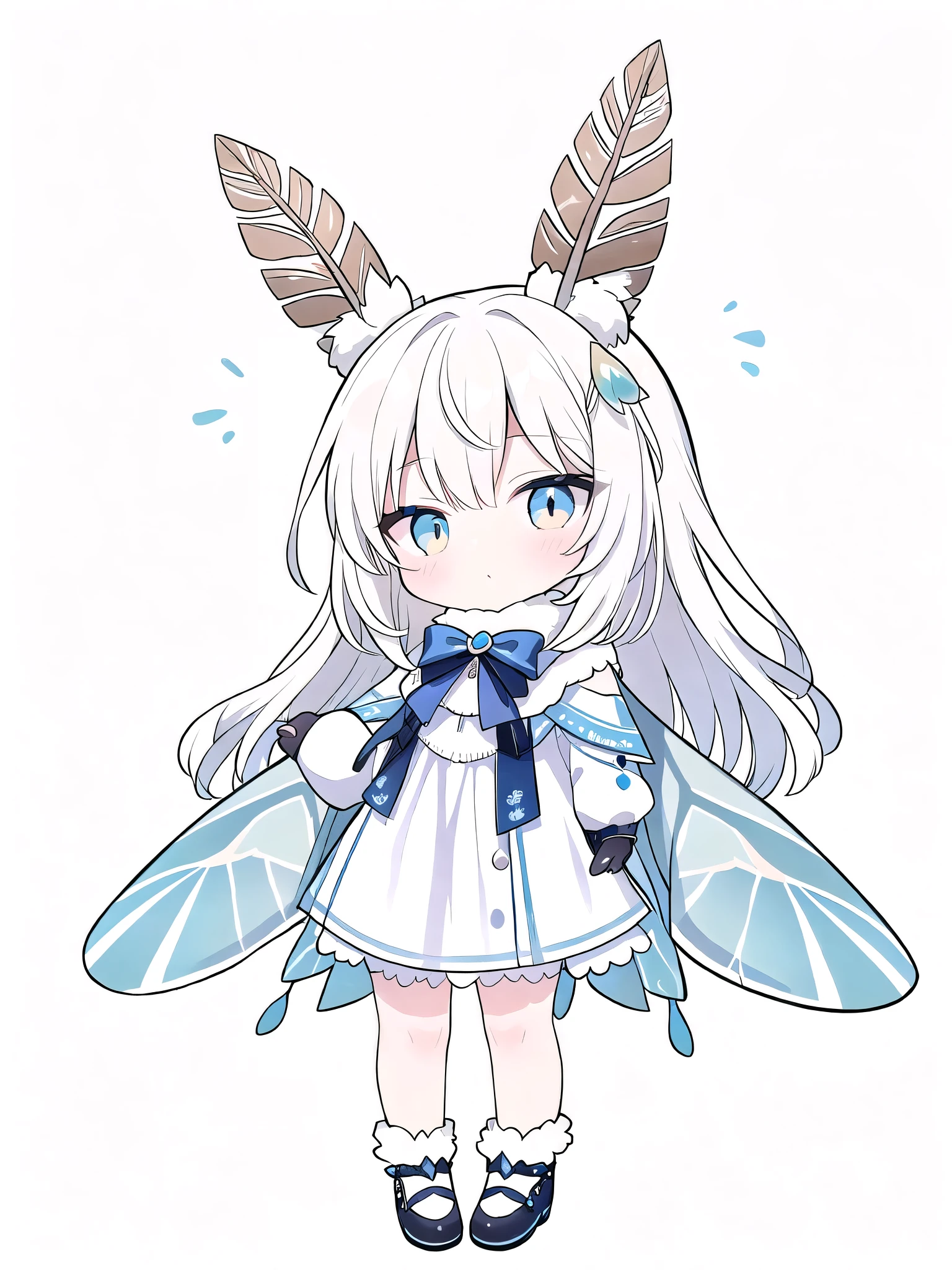 mothgirlcpt, moth antennae, moth wings, 独奏, 1girl, drooping tactile sensation、cute、fluffy、Light production、Silkworm moth,((beautiful feathers)),Colorful background