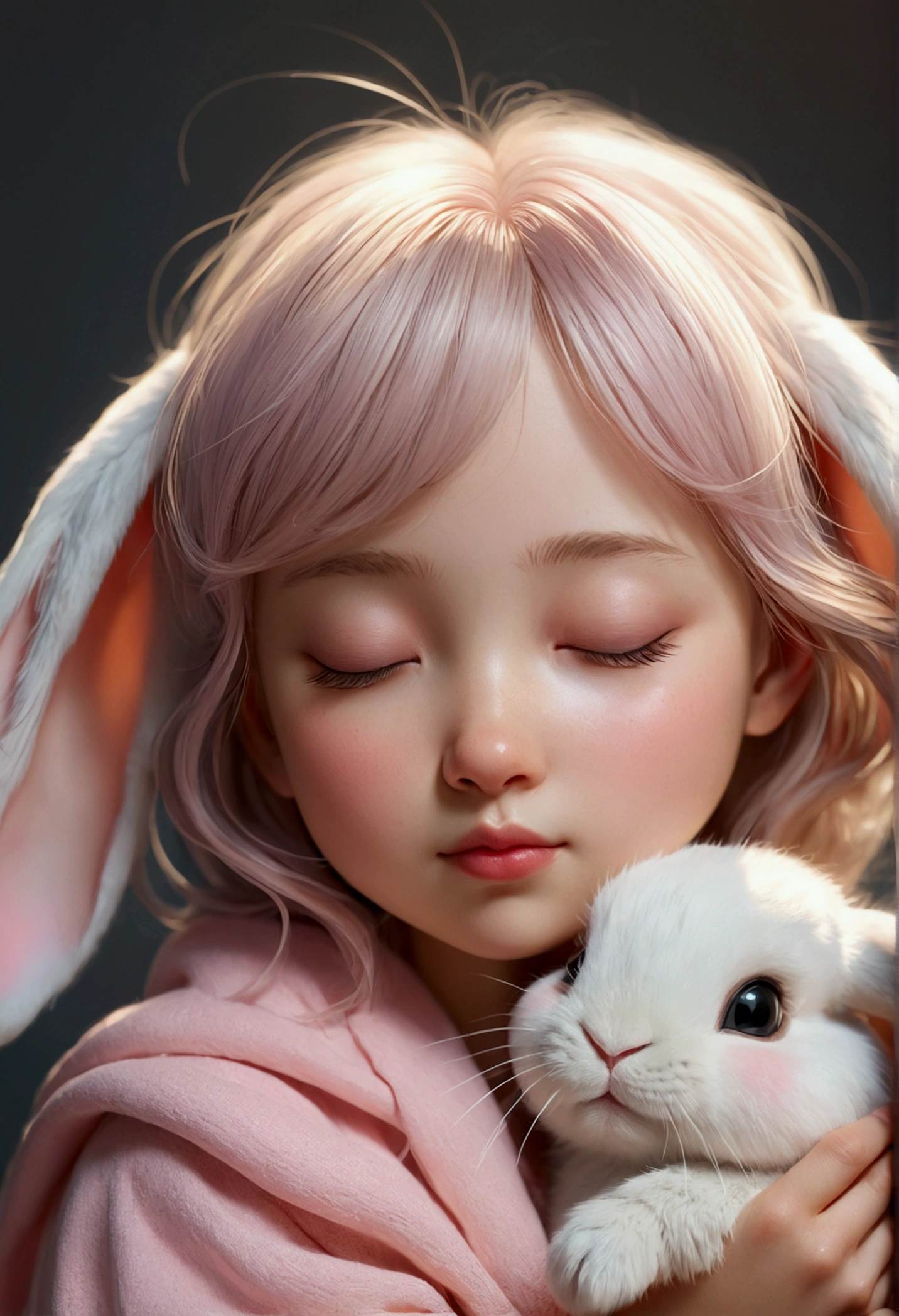 Beautiful little rabbit, Volumetric Light, Ultra-realistic, Intricate details, shape, Painting, watercolor, Cute Chibi, Sleep, close your eyes,ah!, Shallow depth of field, Pastel Color Palette, Soft lighting, minimum, Modern, Digital Painting, Lois van Baerle、Ross Tran、Art by artgerm, Artstation HQのトレンド, Very detailed