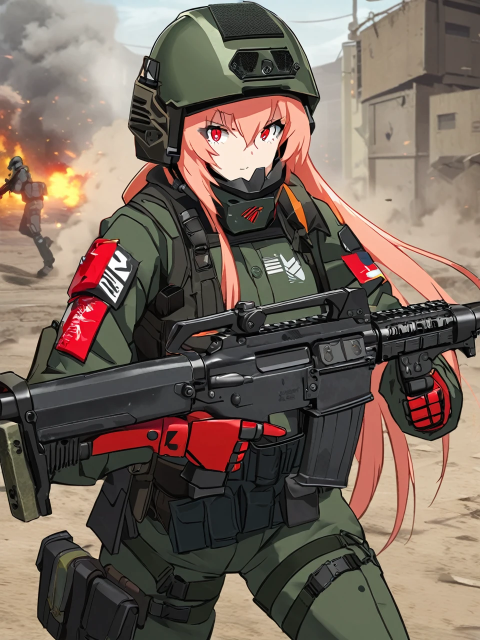 Anime girl with a gun and a helmet, m4 sopmod ii girls frontline, Bring rifle, From Girls Frontline, Anime machine gun shooting, Infantry Girl, mechanized Soldier Girl, Girl front style, Hold pdw, Badass Anime 8K, Kushat Kenzi, trigger anime art style, Armed at all points, Soldier Girl, carry pistol, I&#39;ll draw a fan too