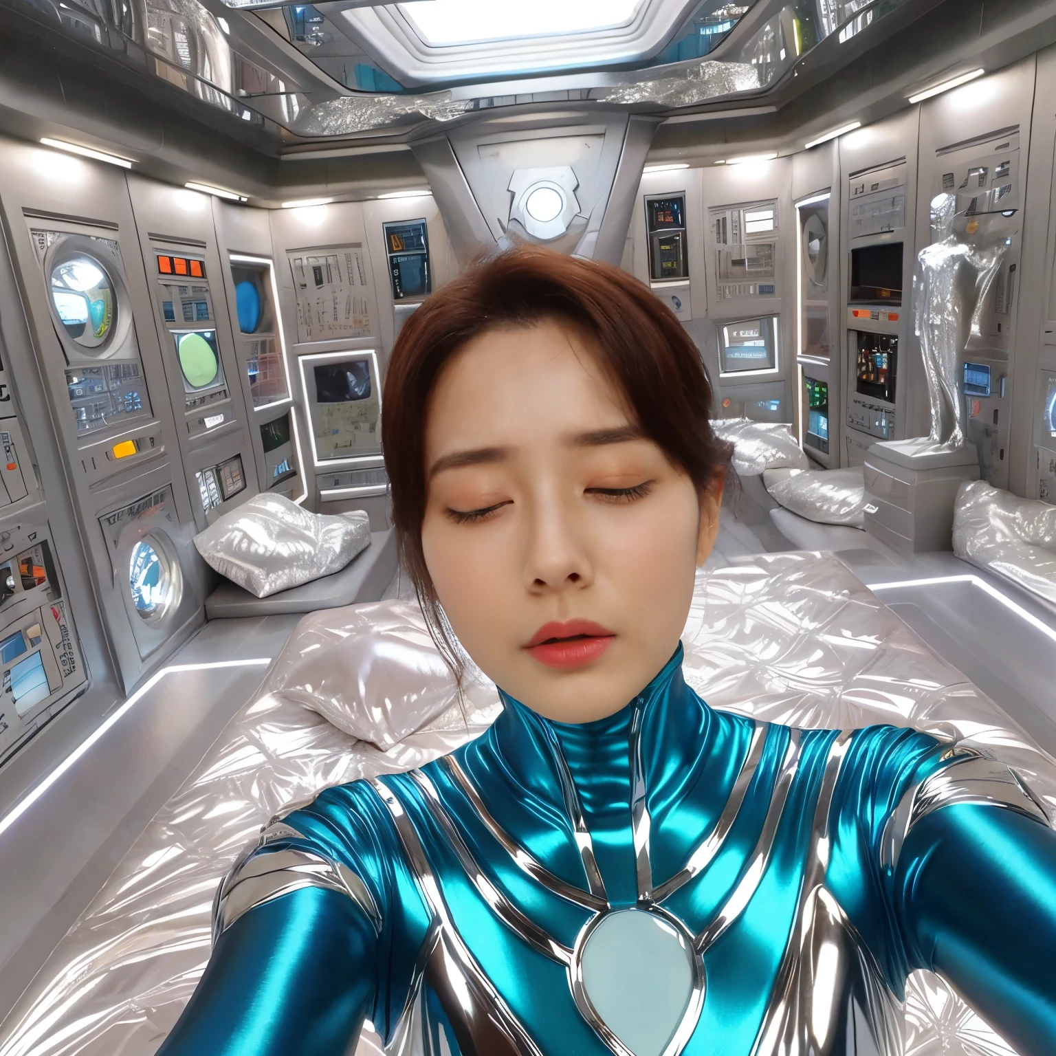 best image quality、Super high resolution、(realism:1.4)、Korean beauty star、The most beautiful KPOP star、horny face、Horny Korean makeup、erotic expression、A body that makes you want to touch it、erotic photos、((Realistic shiny satin fabric texture、High-gloss stretch satin fabric that is smooth and smooth to the touch.、The drape of the curved part of the shiny satin fabric、strong shiny costume、The smooth and beautiful quality and luster of the costumes、A shiny costume made of high-quality satin fabric with high density.、Smooth to the touch oil light liang ultra-class battleship skin coat COS、Super SentaiWomen&HeroineSuit、Texture of costumes that satin fetishists respond to、Thin, glossy stretch satin fabric)),8K photo quality