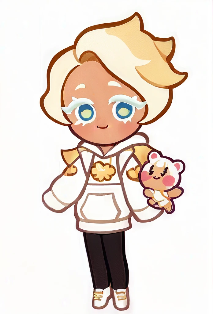 chibi, full body,White Hoodie,Black pants,White shoes,Lovely