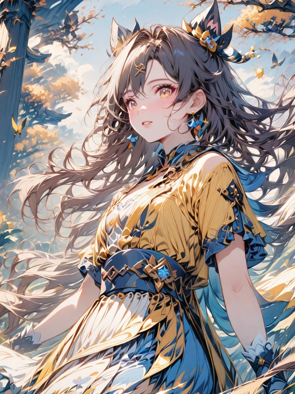 Anime girl wearing purple and black clothing standing in front of the forest, 《Genshin Impact》Keqing in, 《Genshin Impact》Zhongli in, heise jinyao, 綾香Genshin Impact衝擊, Anime cute art style, Brunette mage, Demon Slayer: Rui fan art, 綾香遊戲Genshin Impact衝擊, yun ling, Inspired by Song Maojin