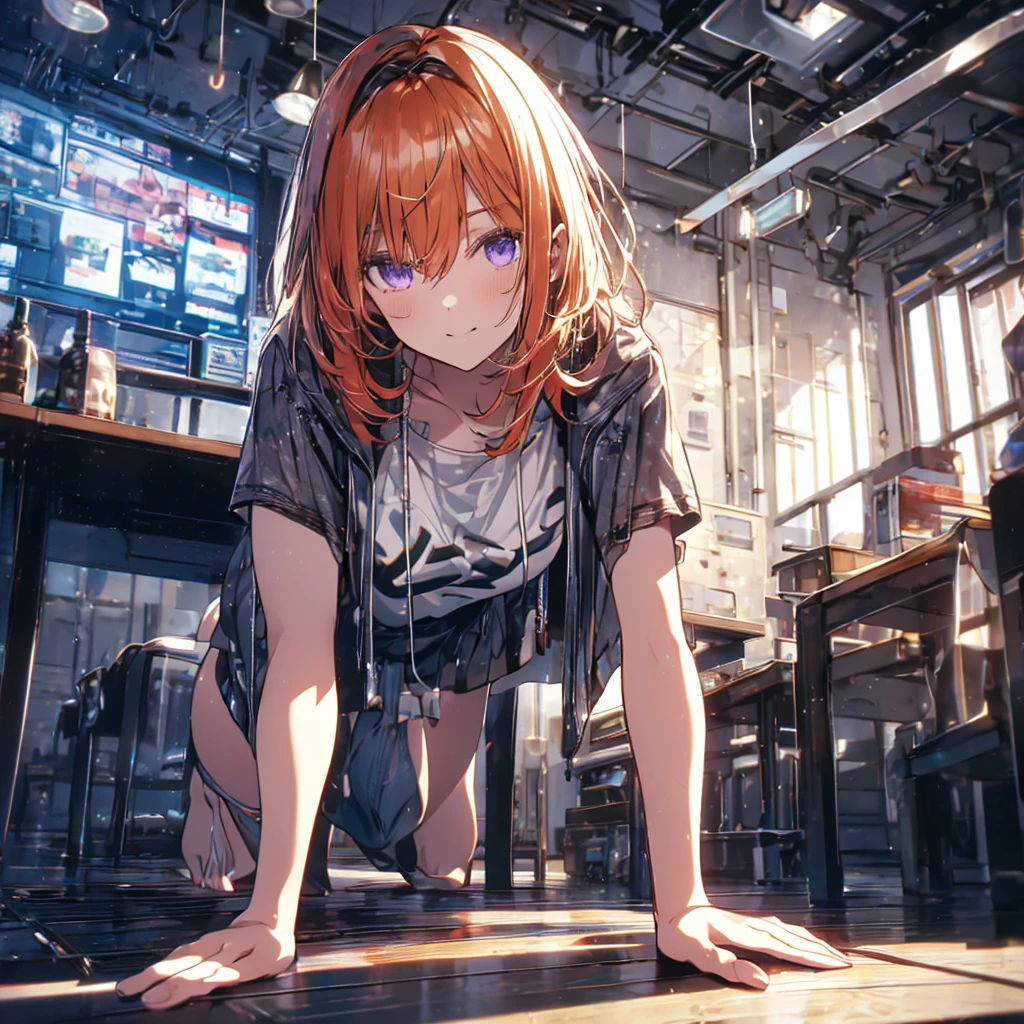 (Recall,On all fours:1.3),(Camel Toe:1.3),Highest quality,Best image quality,Perfect ???????,masterpiece,Ultra-detailed,beautiful,super high quality, Highest quality,High resolution, Very detailed,Game CG,Dutch Angle ,beautiful細部までこだわった目,Visual Arts,Five Fingers, Perfect hands,Hide your hands, {{{One Girl}}}, beautiful詳細な女の子, Game CG, Spring flower, One curl on the outside, Short Bob Hair, Pastel orange hair, Purple eyes,Stylish accessories solo, breast enhancement, Medium Shoot, woman, Take-out, Laughter, huge ,,Pastel green checkered mini skirt,Black knee-highs, {{{{{Wearing a pastel green hoodie}}}}},Open your mouth, Daytime Classroom, wonderful, beautiful細部までこだわった目, Highest quality, Very delicate,Masseter muscle area,Highest quality,(Official Art、Highest quality、Unity 8k wallpaper、32k、masterpiece、Ultra-detailed、超High resolution、Realistic、Photorealistic:1.2)、(Cinema Lighting:1.2)、Fire Glow Effect、The most grainy shadows on the film、Side light、Side Shot、(Ultra-detailedで複雑な3Dレンダリング)、Atelier Series,