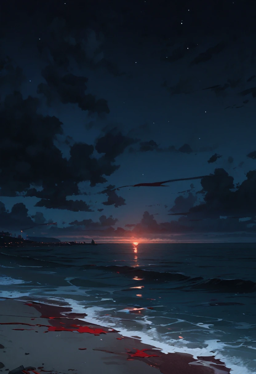 Sea, blood on the sea, night