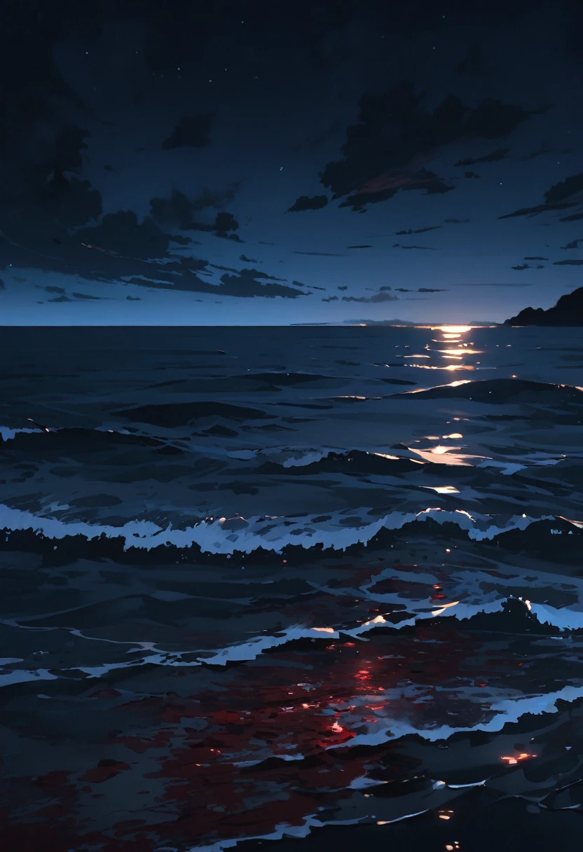 Sea, blood on the sea, night