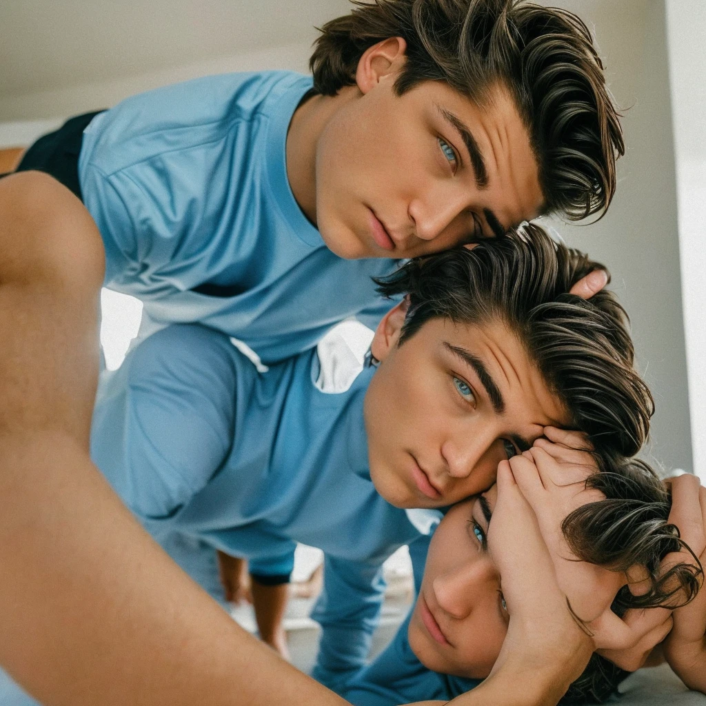 In this photo of 20-year-old Asher Angel, he stands with his back to the camera, turning his head to face it. His eyes are a deep and captivating blue, framed by long lashes. His eyebrows are well-groomed, and his straight nose complements his facial features. His lips are naturally plump, giving him a youthful look.
As he looks at the camera, there's a subtle intensity in his expression,. The light in his eyes adds depth to the photo. The image also reveals the strong contours of his back and shoulders, hinting at his athletic physique.backview, face, perfect eyes, wearing black shirt, full body, good pupils,full body, dtrong legs, full-length photos,perfect left pupil, centered left pupil.