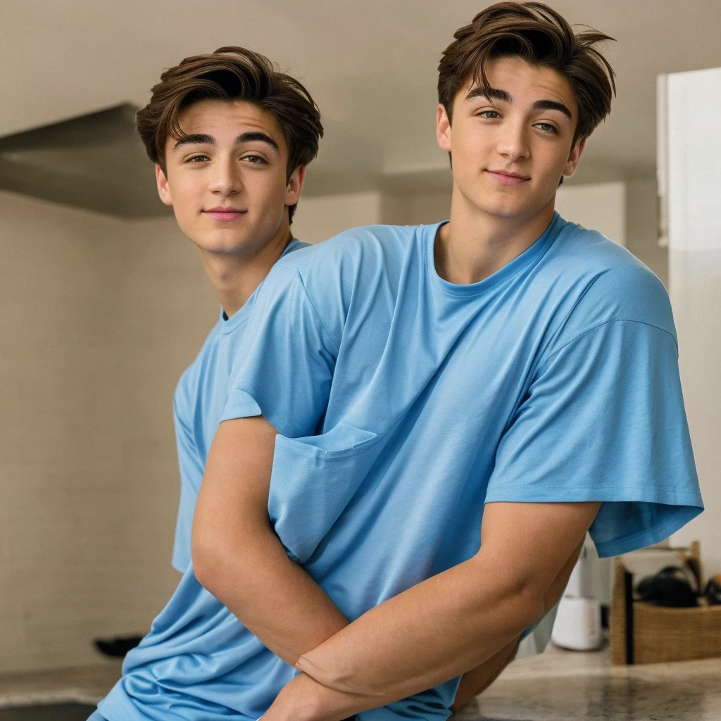 In this photo of 20-year-old Asher Angel, he stands with his back to the camera, turning his head to face it. His eyes are a deep and captivating blue, framed by long lashes. His eyebrows are well-groomed, and his straight nose complements his facial features. His lips are naturally plump, giving him a youthful look.
As he looks at the camera, there's a subtle intensity in his expression,. The light in his eyes adds depth to the photo. The image also reveals the strong contours of his back and shoulders, hinting at his athletic physique.backview, face, perfect eyes, wearing black shirt, full body, good pupils,full body, dtrong legs, full-length photos,perfect left pupil, centered left pupil.