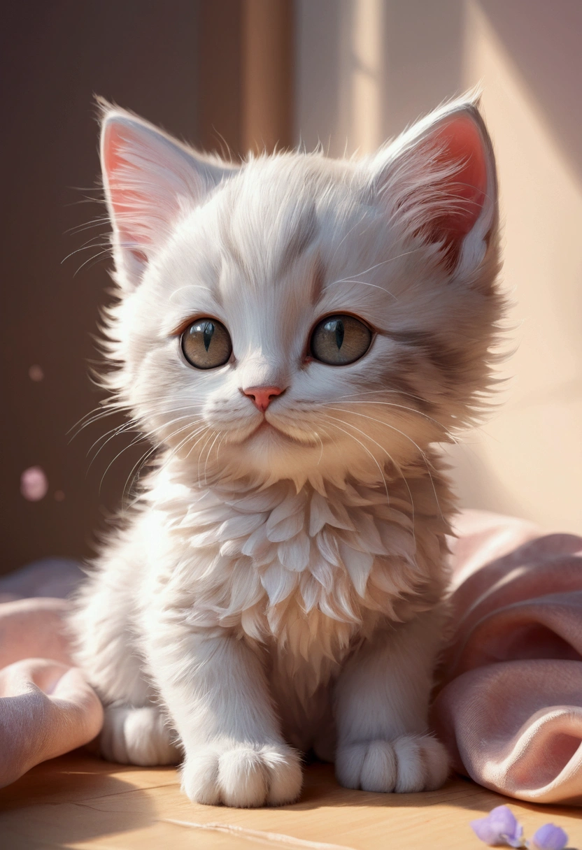 Beautiful little kitten, Volumetric Light, Ultra-realistic, Intricate details, shape, Painting, watercolor, Cute Chibi, Sleep, close your eyes,ah!, Shallow depth of field, Pastel Color Palette, Soft lighting, minimum, Modern, Digital Painting, Lois van Baerle、Ross Tran、Art by artgerm, Artstation HQのトレンド, Very detailed