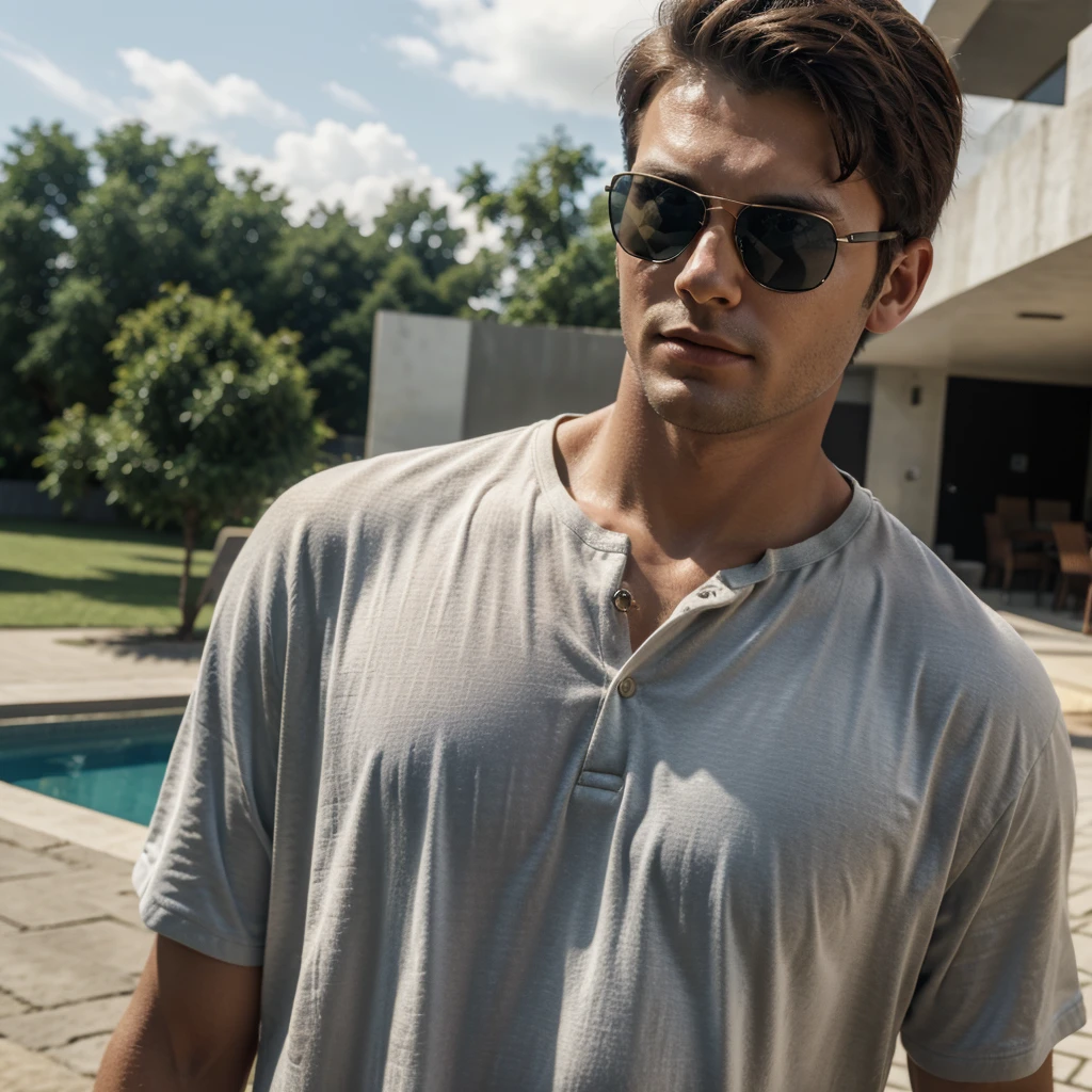 3d, realistic, 4k quality, man face same as remain, The man is 20 years old, and wears sunglasses, same as original picture, best quality3d, realistis,
