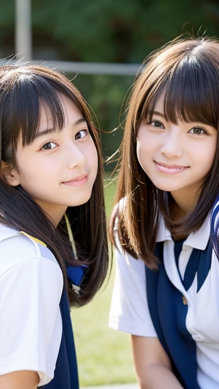 Cute junior high school girls in Japan are wearing polo shirts