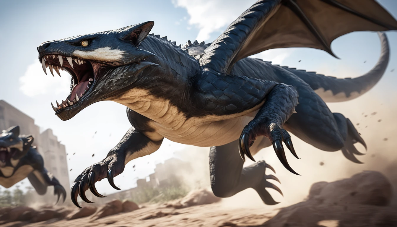 Realistic photos, RAW Photos, mimic, attacks viewer, Powerful movements, jump on prey, ((Dynamic jump)), Sharp Claws, mimic approaching from above, sudden approach, Bad-tempered, dynamic Shot from grand