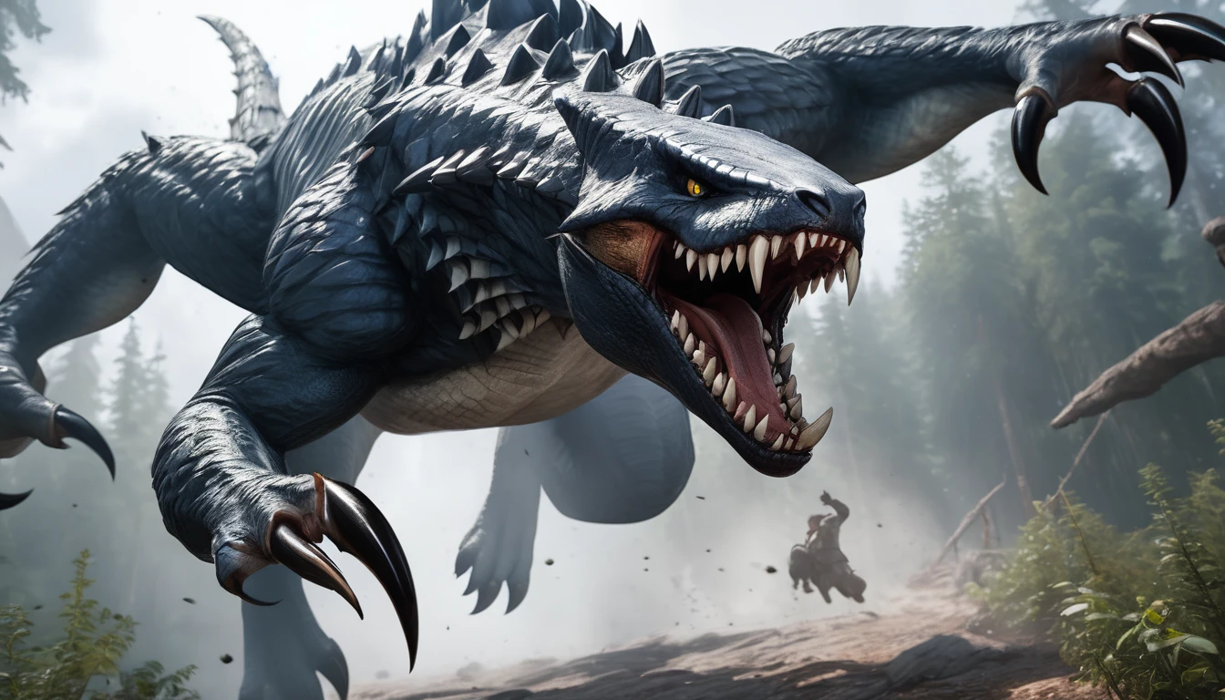 Realistic photos, RAW Photos, mimic, attacks viewer, Powerful movements, jump on prey, ((Dynamic jump)), Sharp Claws, mimic approaching from above, sudden approach, Bad-tempered, dynamic Shot from grand