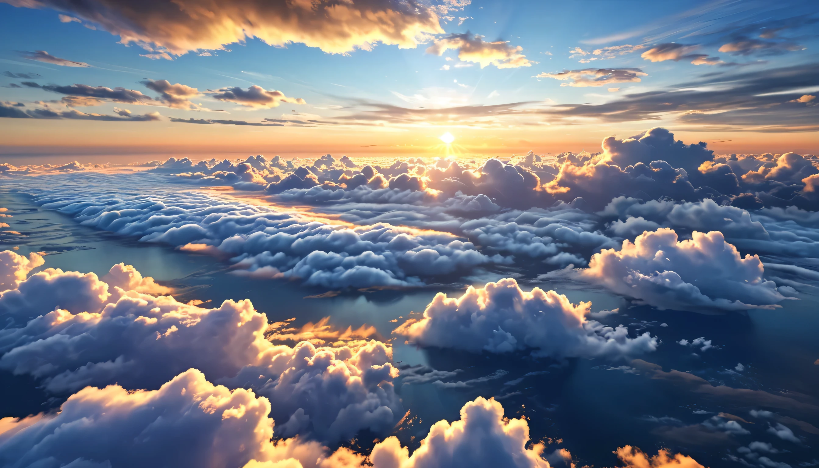 （Mont：1.3），Sea of cloud，sunrise， cloud, Tyndall Ray，（Masterpieces：1.3），（8k wallpaper：1.3），Photorealistic， Morning light