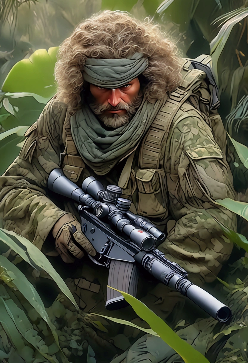 (Jungle Adventurer), in the style of digital art, pastel colors, comic stripe, collage, experimental, full body, award-winning, cinematic still, emotional, vignette, dynamic, vivid, (masterpiece, best quality, Professional, perfect composition, very aesthetic, absurdres, ultra-detailed, intricate details:1.3)
