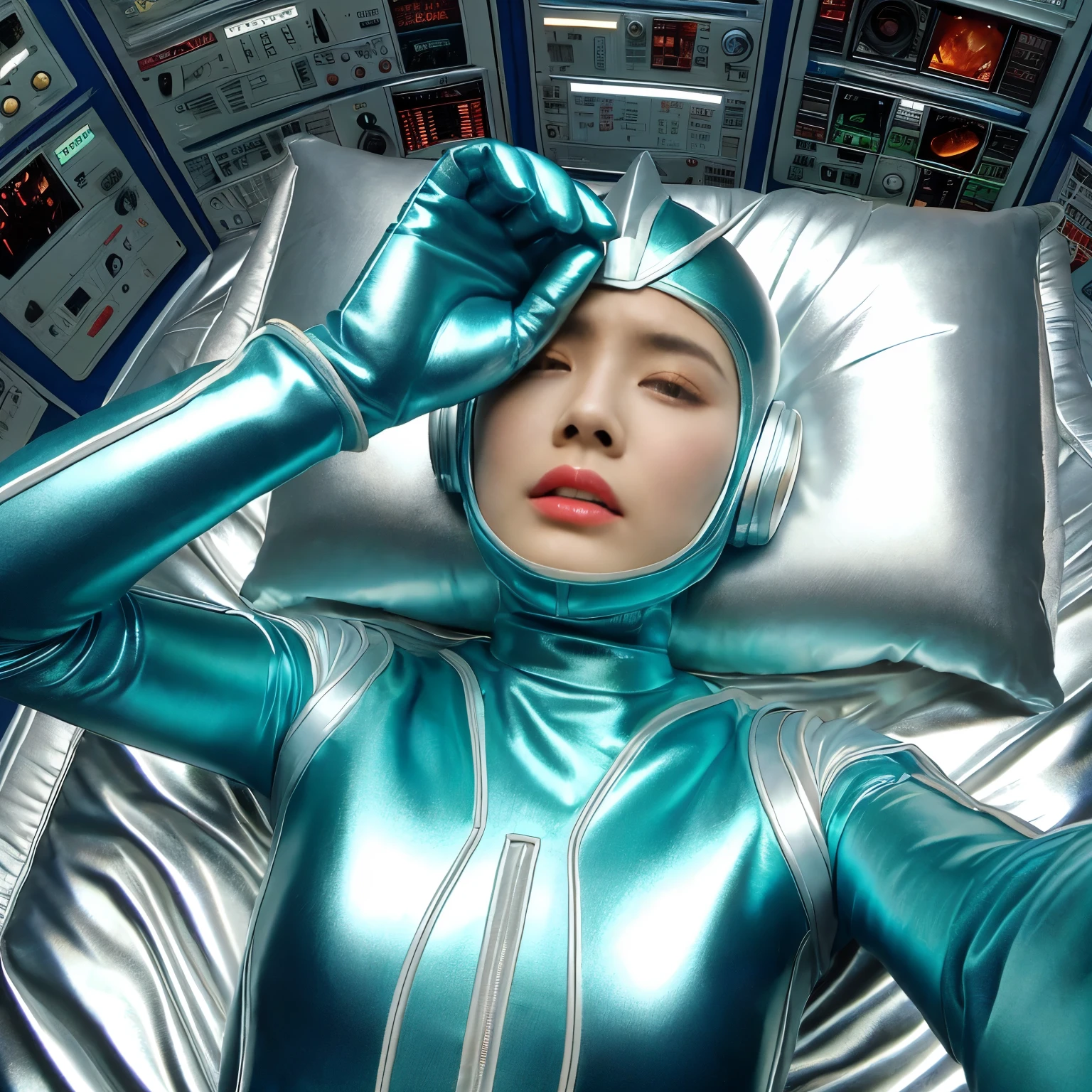 best image quality、Super high resolution、(realism:1.4)、Korean beauty star、The most beautiful KPOP star、horny face、Horny Korean makeup、erotic expression、A body that makes you want to touch it、erotic photos、((Realistic shiny satin fabric texture、High-gloss stretch satin fabric that is smooth and smooth to the touch.、The drape of the curved part of the shiny satin fabric、strong shiny costume、The smooth and beautiful quality and luster of the costumes、A shiny costume made of high-quality satin fabric with high density.、Smooth to the touch oil light liang ultra-class battleship skin coat COS、Super SentaiWomen&HeroineSuit、Texture of costumes that satin fetishists respond to、Thin, glossy stretch satin fabric)),8K photo quality