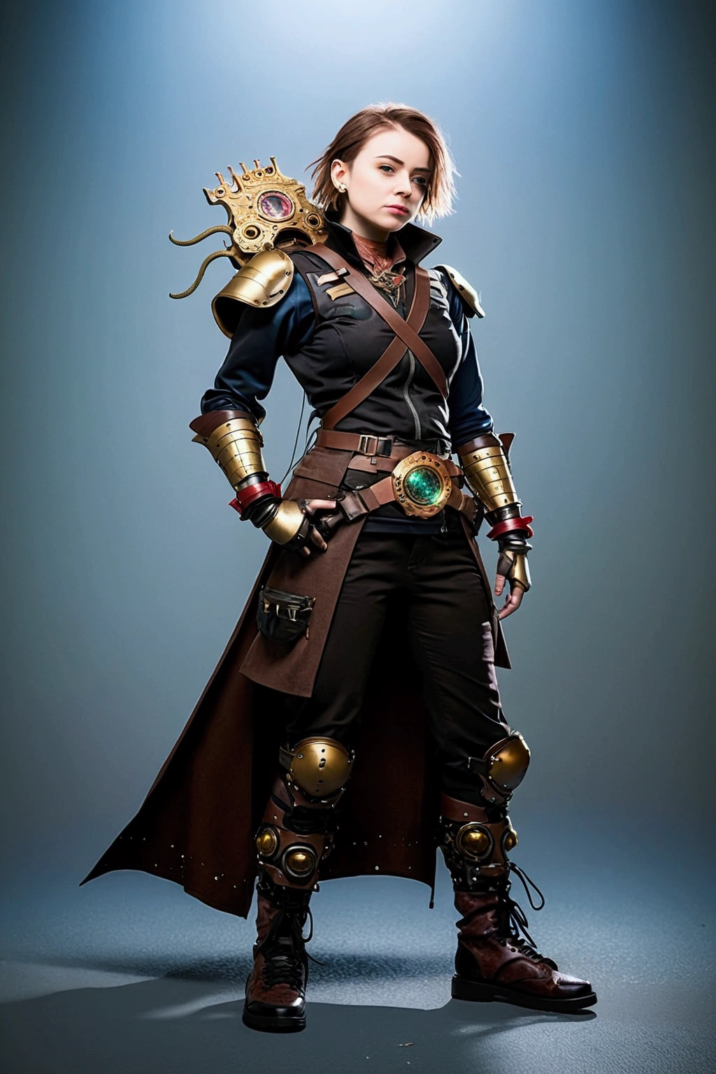 Full-length portrait of a woman,Dark fantasy,main character,Character visuals,advance guard,Mechanical Backpack