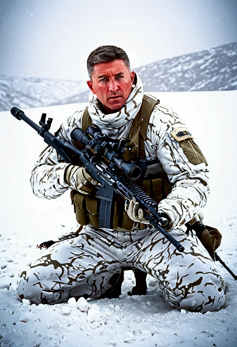 (Sniper), A legendary sniper is hiding in the jungle, his camouflage suit blending seamlessly with the surrounding environment. He stares at the sight, and a tense atmosphere permeates the air, full body, award-winning, cinematic still, emotional, vignette, dynamic, vivid, (masterpiece, best quality, Professional, perfect composition, very aesthetic, absurdres, ultra-detailed, intricate details:1.3)