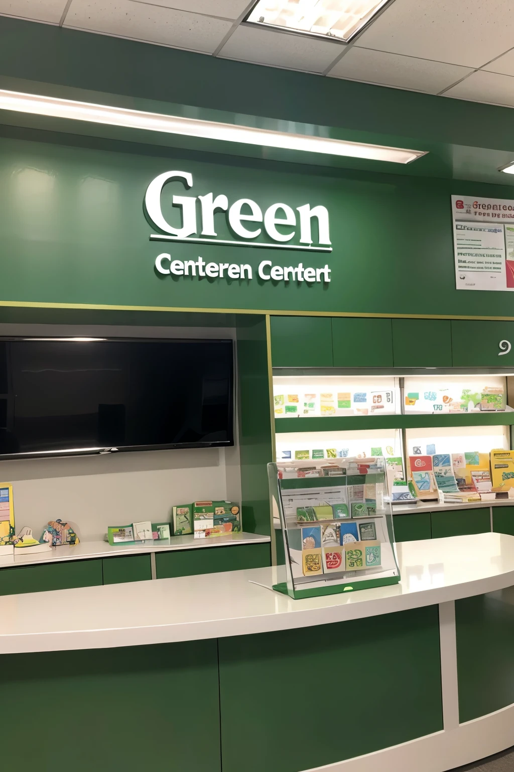 Early childhood education center counter display，Green tone，High-end