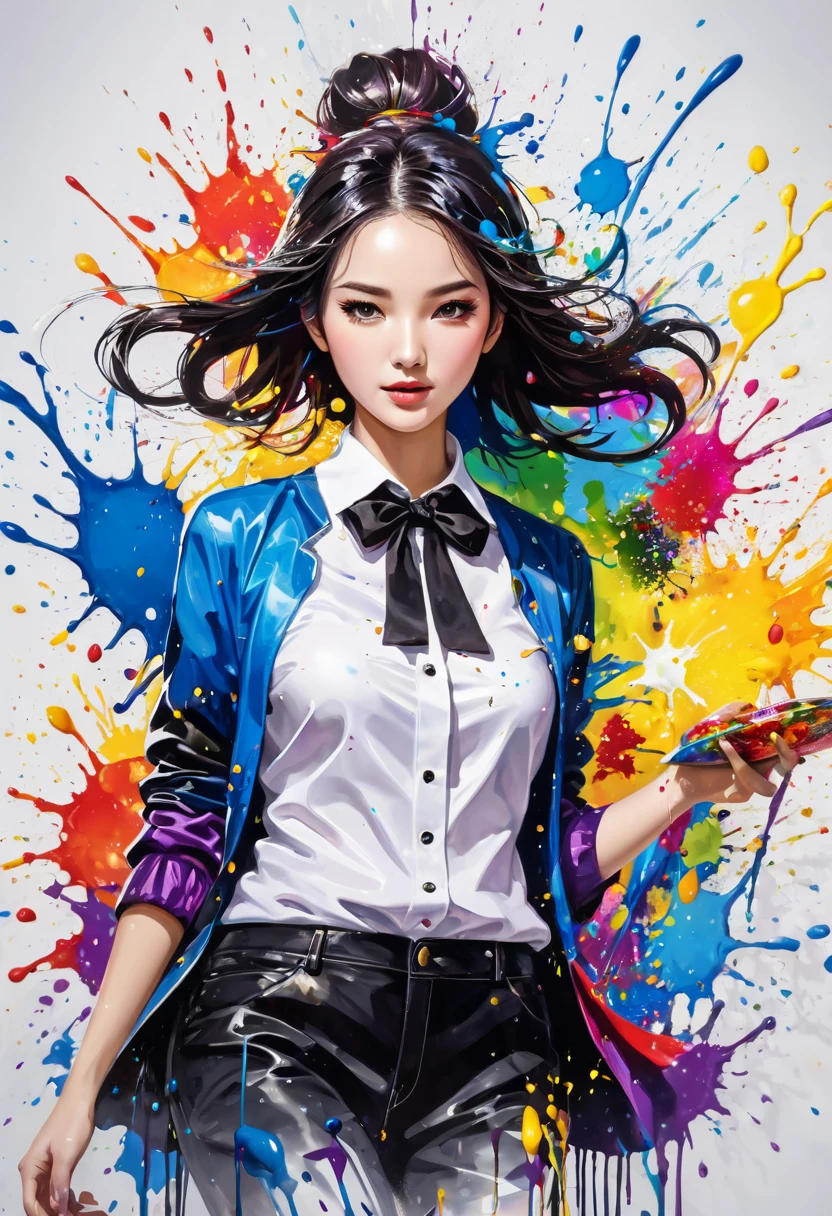 masterpiece, Splash Art, Rich and colorful, Rich and colorful Splash Art, Drop、Splattered Paint Painting, magician, beautiful girl