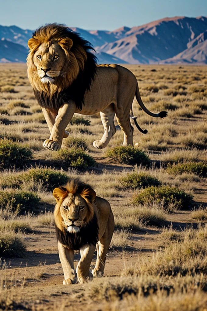 a lion, during the hunt 