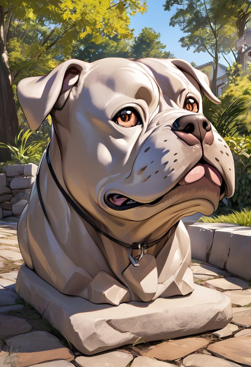 pitbull dog stone sculpture