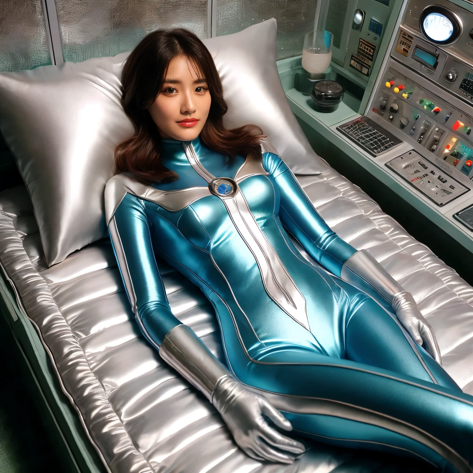 best image quality、Super high resolution、(realism:1.4)、Korean beauty star、The most beautiful KPOP star、horny face、Horny Korean makeup、erotic expression、A body that makes you want to touch it、erotic photos、((Realistic shiny satin fabric texture、High-gloss stretch satin fabric that is smooth and smooth to the touch.、The drape of the curved part of the shiny satin fabric、strong shiny costume、The smooth and beautiful quality and luster of the costumes、A shiny costume made of high-quality satin fabric with high density.、Smooth to the touch oil light liang ultra-class battleship skin coat COS、Super SentaiWomen&HeroineSuit、Texture of costumes that satin fetishists respond to、Thin, glossy stretch satin fabric)),8K photo quality