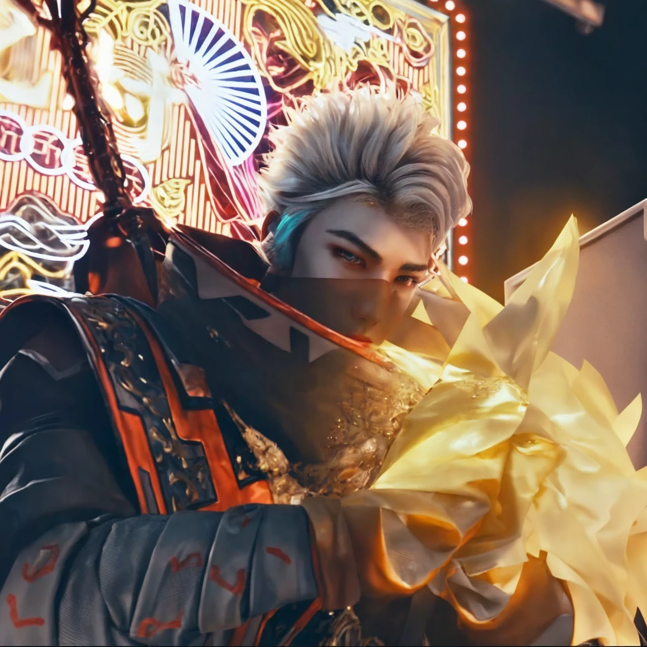 Hyunstayv2, frontal, sparkling, split lips, (blonde hair:1.2), white and gold royal prince clothing, ruffled outfit, (ultra realistic:1.2), (close-up photo:1.1), (bed background:1.2), (intricate:1.2), (looking at the viewer:1.2),