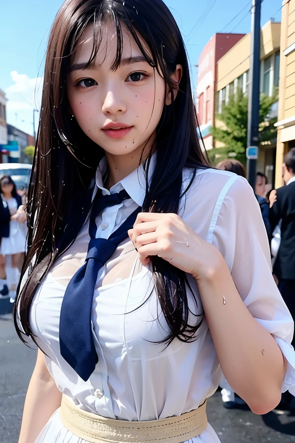 (pieces fly, highest quality, detailed chest, ,
tits, thin:1.5),
Japanese, ((very beautiful old girl)), naive girl、(((perfect limbs、perfect anatomy、white and beautiful skin)))、Shiny hair and moist eyebrows、Colors and landscapes of youth、Feeling of love、(happy smile、high school uniform、hair revealing、Navy Check Skirt、Topless、chest exposed、thin、small and beautiful breasts、exposed nipples、lolita、ront of the school gate:1.5)