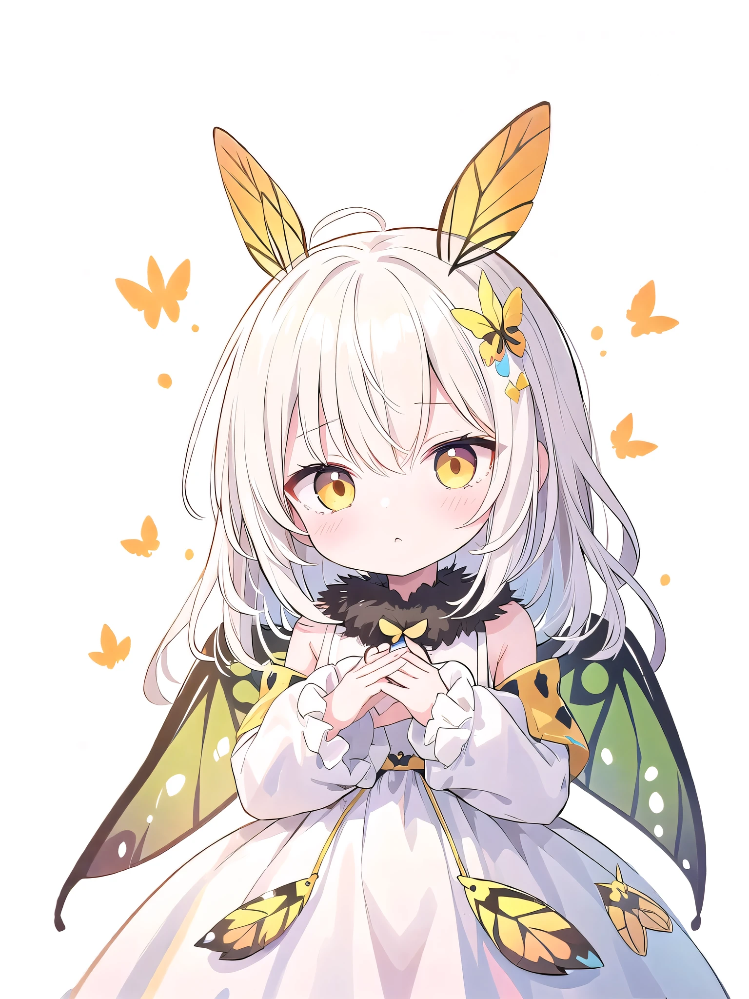 mothgirlcpt, moth antennae, moth wings, 独奏, 1girl, drooping tactile sensation、cute、fluffy、Light production、Silkworm moth,((beautiful feathers)),Colorful background