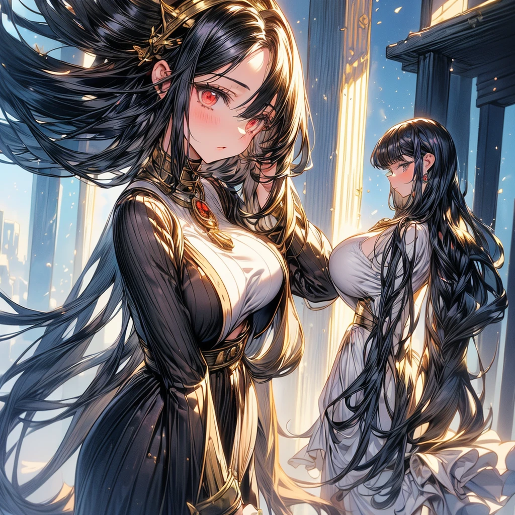 long dark hair / big tits / brown eye /  goth / in white background