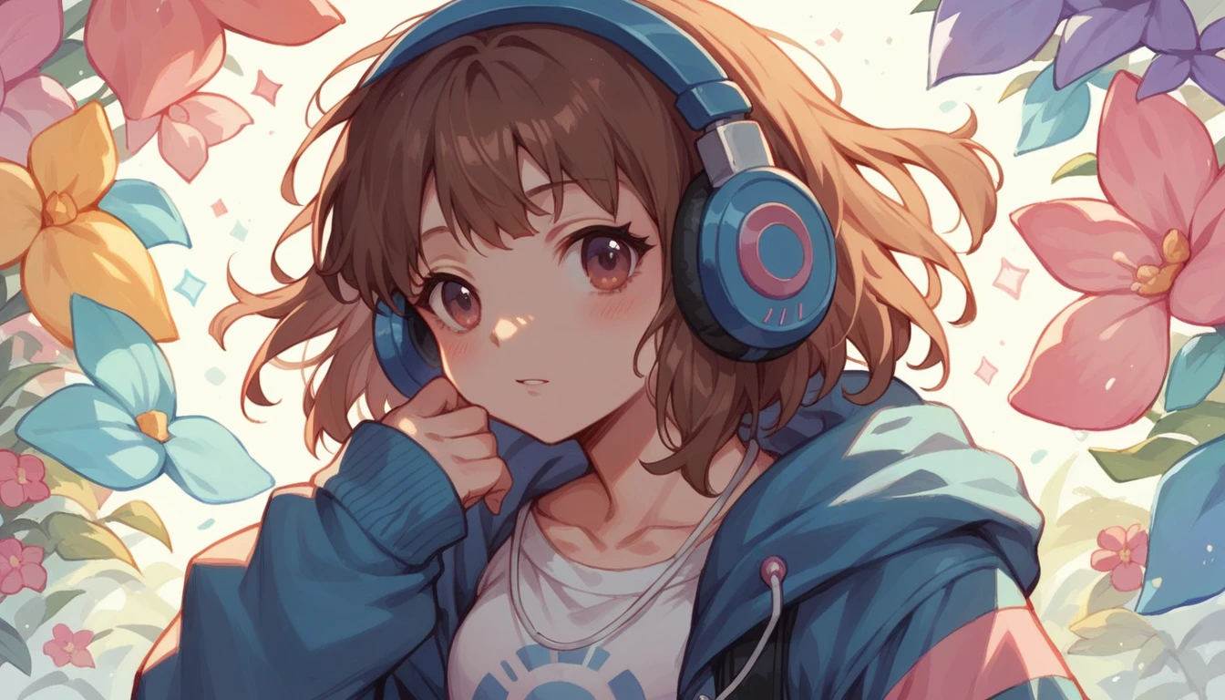 Girl wearing headphones,Brown Hair,1 person,Detailed Background,「Silence before dawn」 - Enjoy the morning silence