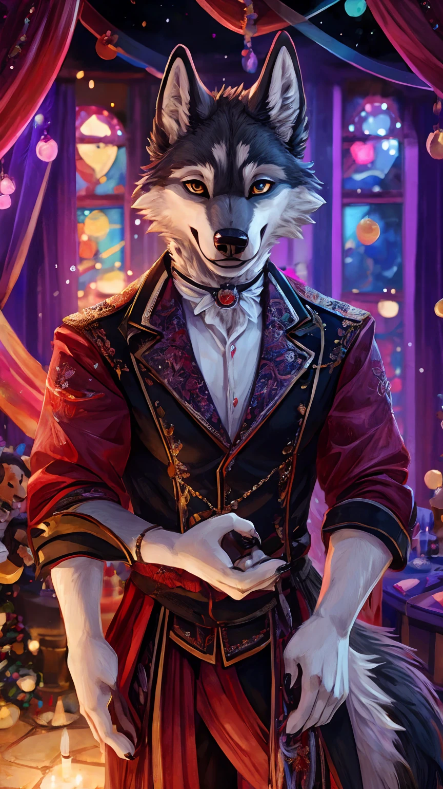 Im your puppet you pull my strings, a wolf puppet dancing in the palm of a hand, wolf anthro