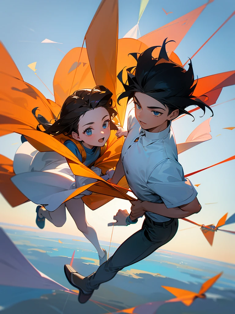 A hd gfx of an 18 year old young girl and a young man flying a kite together