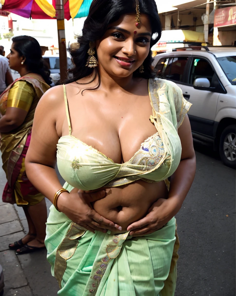 kerala village mature aunty , 30 years old, busty jut breast, ((half body)), ((portrait)), studio fashion week, dark skin, miami fashion week, ramp walking,, thick thigh, (high skin detail), extreme skin detail, masterpiece, photorealistic,